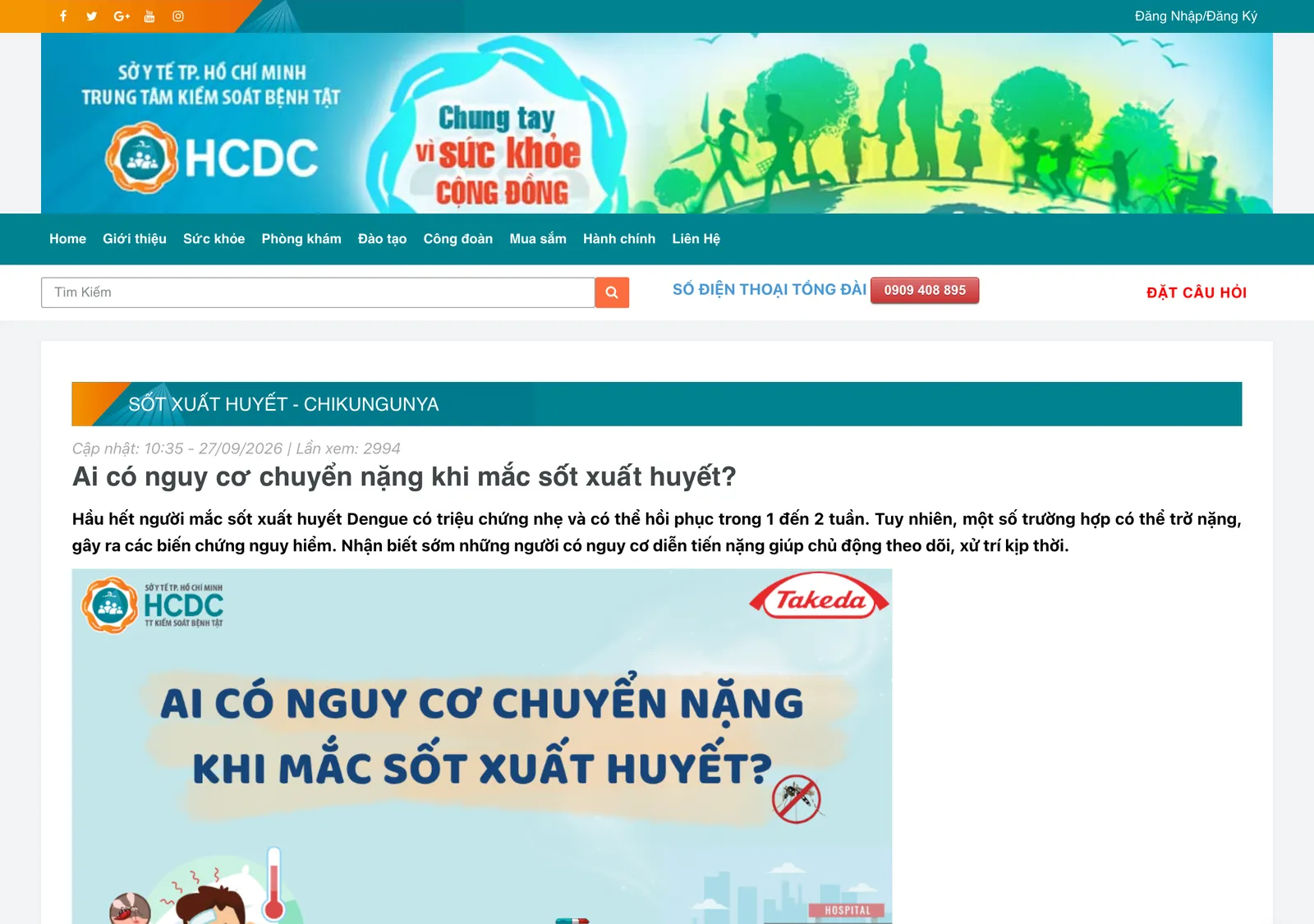 City health agency page asking who is at risk of severe dengue, with a banner and a short introduction.