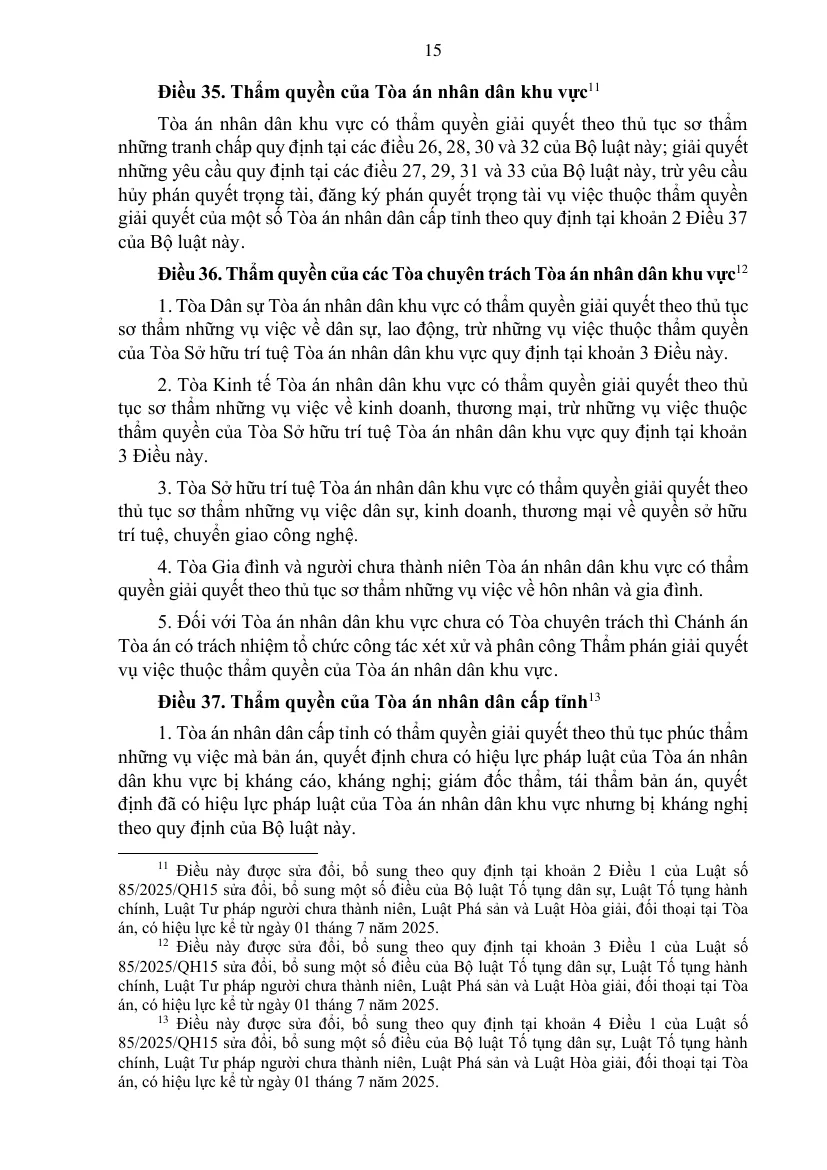 Printed page of the consolidated Civil Procedure Code with the articles on the first-instance power of the regional court and the appeal power of the provincial court.