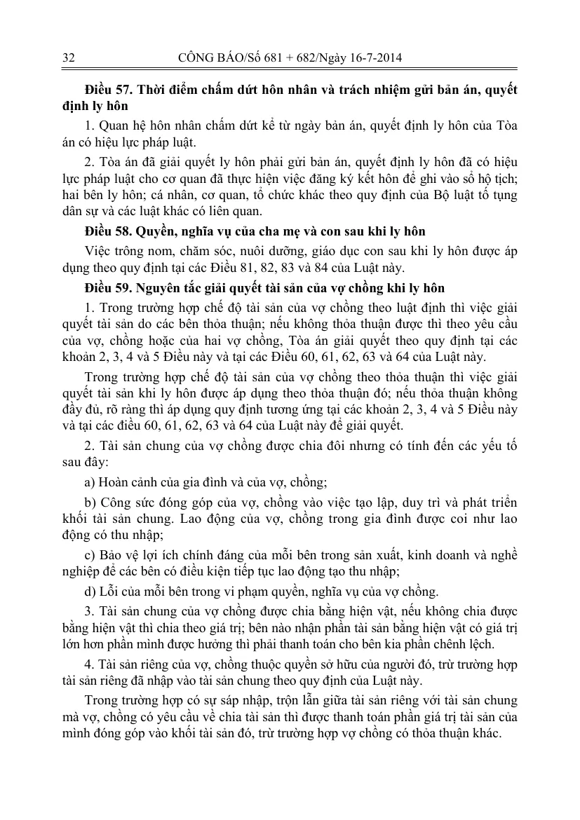 Printed page of the Official Gazette with the articles on the end of the marriage and on dividing property on divorce.