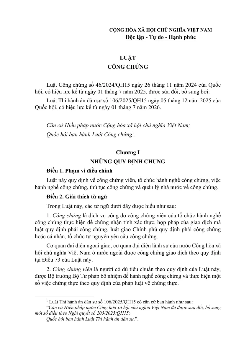 First page of the consolidated notarisation law with the article that defines notarisation.